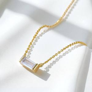 92.5 Argent Baguette Clair Quartz Gemstone 18 Pouces Collier-0.5 Micron Or Vermeil Charme Collier-Bijoux En Gros - Product Image 1