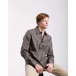 Camicia fantasia a maniche lunghe fantasia aderente da uomo alla moda contemporanea con motivo marrone e oro blu tostato - Product Image 5