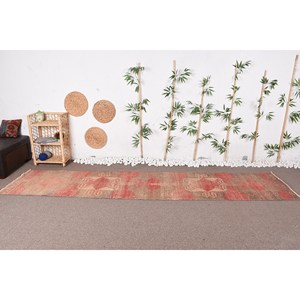Vintage 9x12 <b>Red</b> Beige <b>Wool</b> Rug Large Area 10mm Thick Latex Backing Rectangular Patchwork for Entryway Abstract Hallway Design - Product Image 1