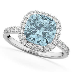 Bague de fiançailles en or blanc 14 carats avec halo de diamants aquamarine taille coussin 3,11 carats, style hip-hop, certifiée IGI, plaquée rhodium platine - Product Image 3