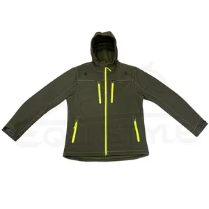 Jaket Hiking bertudung tahan air hijau zaitun, jaket Windbreaker ekstrem ukuran XL ritsleting penuh warna Neon paduan Softshell ringan