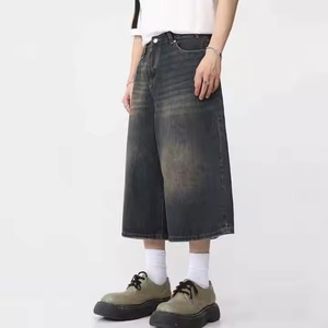 กางเกงยีนส์ขาสั้นทรงตรงสไตล์สตรีทแวร์สำหรับผู้ชายกางเกงขาสั้นผ้าฝ้ายฟอกสีเข้มกางเกงขาสั้นแฟชั่นวินเทจสำหรับฤดูร้อน - Product Image 4