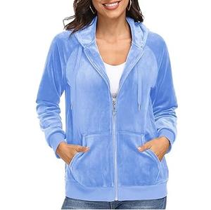 OEM ODM Custom Logo Zip up <b>Hoodie</b> Lady Fashion Casual Drop Shoulder High Quality Velvet <b>Hoodie</b> <b>Velour</b> Hoody Breathable For Women - Product Image 1