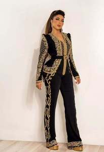 Conjunto de Chaqueta y Lehenga de Terciopelo Satinado Turco Argelino, Diseño de Cuentas Premium, Estilo Vintage, Elegante y Lujoso, Ropa de Novia para Bodas - Product Image 2