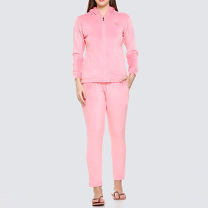 <b>Women</b> Winter Solid Stand Collar Velvet Tracksuit Vintage Style Highstreet Wear 100% Cotton Quick Dry Customizable Best Quality - Product Image 1