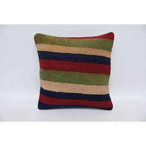 Kilim de lana multicolor, almohada decorativa de 18x18 pulgadas tejida con patrón de hojas esponjosas Vintage, cojín de acento de 14x14 - Product Image 1