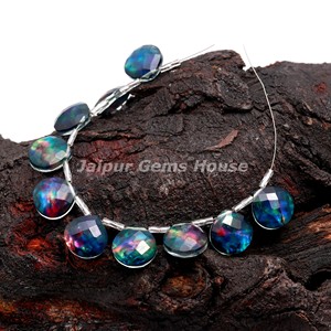 Perles éthiopiennes en forme de cœur en opale noire et ammolite bleue AAA perles doublet fantaisie pour bijoux pierre à facettes par pierre - Product Image 2