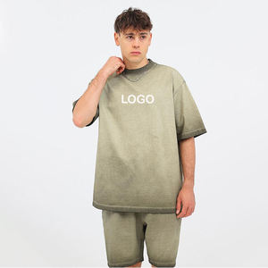 Conjunto de Camiseta y Pantalones Cortos de Verano para Hombre, Unisex, Transpirable, de Punto, Estilo Urbano, Color Sólido, de Alta Calidad, Lavado Ácido, con Logotipo Personalizado Bordado - Product Image 1