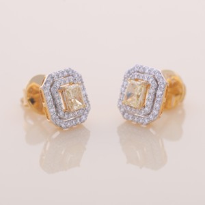 IGI Certified Lab Grown Yellow Diamond Radiant Cut Halo Stud <b>Earrings</b> 9KT <b>Gold</b> Rhodium Plated Luxury Wedding & Party Gift - Product Image 2