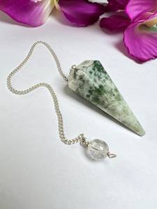 Cadena de péndulo de piedra preciosa de péndulo de cono facetado de ágata de árbol de calidad superior con curación de cristal Reiki para amor Feng Shui - Product Image 3