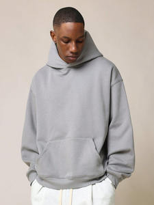 New Sports High Quality Oversized <b>Grey</b> Hooded <b>Sweatshirt</b> Custom Logo 100% Cotton Fleece Winter Drop Shoulder Hoodies <b>Men</b> - Product Image 6