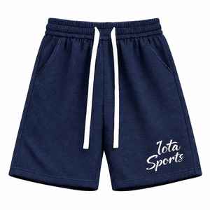 Shorts en maille bleu marine unisexe écologiques IOTA SPORTS, doublure, vente en gros, taille élastique personnalisée, 100% polyester - Product Image 1