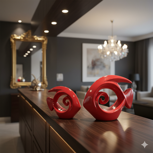 ชุดรูปปั้นปลาเซรามิกเคลือบเงาสีแดงมันวาว2ชิ้นรูปปั้นตั้งโต๊ะที่ทนทานเป็นมิตรกับสิ่งแวดล้อมสำหรับการตกแต่งภายในบ้านและโรงแรม - Product Image 1