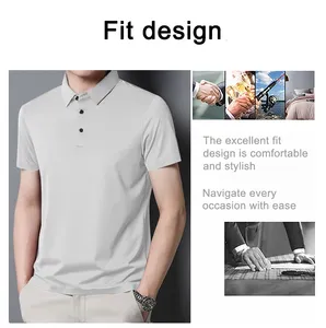 Polo de seda helada de verano de gama alta de Color sólido de media manga sin marcas Casual solapa de negocios delgada ropa de hombre y camiseta Unisex - Product Image 5