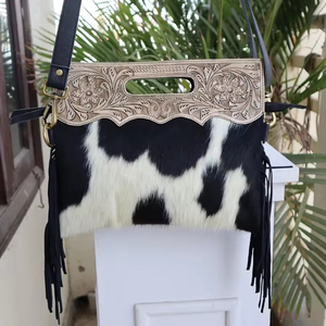 Bolsos con flecos hechos a mano occidentales, bolsos con tirantes, pelo de piel de vaca bohemio en nuevo diseño, bolsos elegantes Vintage para mujer - Product Image 1
