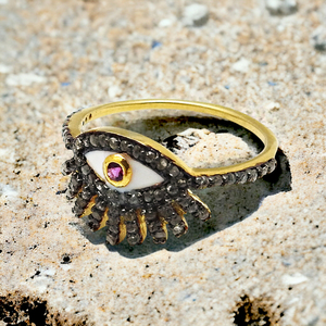 Mode femmes forme d'oeil pavé ensemble plaqué or noir Rhodium incrustation de diamant rubis bague bijoux vintage 925 argent gros anneaux - Product Image 2