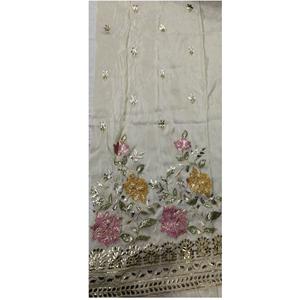 Tissu en organza à teinture à haute demande avec broderie complète pour la fabrication de robes disponibles en vrac. - Product Image 1