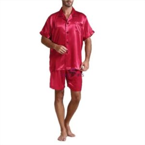 Ensembles de pyjamas pour hommes en satin de soie personnalisés Hauts de pantalons 2 pièces Pyjamas pour adultes Manches longues Satin uni pour hommes - Product Image 1