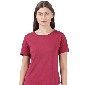 Camiseta de media manga con estilo de dobladillo curvo sólido de ajuste relajado rico de algodón súper peinado para mujer, camisetas con logotipo personalizado para mujer - Product Image 1