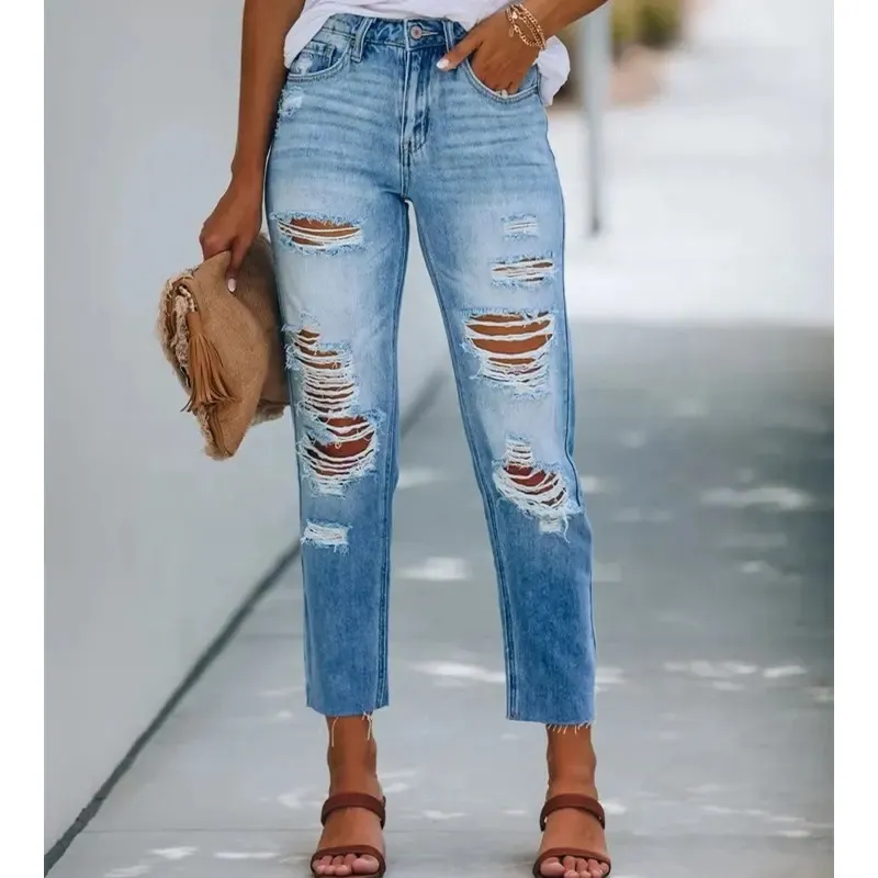Mode fähige Full Ruff Style maßge schneiderte hochwertige Skinny Blue Damen Jeans