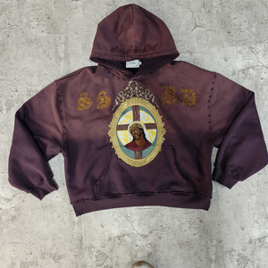 Sudadera con capucha desgastada lavada con ácido al por mayor de la letra del remiendo del bordado con los cristales - Product Image 4