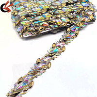 Bande décorative de strass thermocollants pour costumes de carnaval, en acrylique doré transparent AB, garniture de strass en plastique