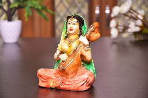 Polyresin และหินอ่อนฝุ่น rajasthani คู่แสดงรูปปั้นทางวัฒนธรรมสำหรับตกแต่งบ้านห้องนั่งเล่นห้องนอน14x8 x16.5ซม. สีแดง - Product Image 3