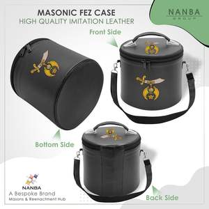 Étui pour fez Shriner brodé à la machine, boîte de rangement de luxe pour fez maçonnique avec sangle, simili cuir noir - Product Image 5