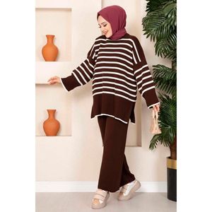 Ensemble de tricots hijab grande taille marron à motif régulier 165 cm Turquie - Product Image 3