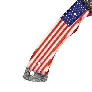Cuchillo de Caza Damasco Hecho a Mano con Mango de Bandera Americana, Hoja Personalizada para Acampar al Aire Libre - Product Image 5