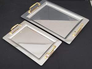 Plateau carré en acier inoxydable avec poignées, plat de service décoratif pour la maison, l'hôtel, le restaurant, le buffet de mariage, durable et robuste - Product Image 4