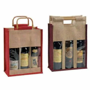 Nouvelle mode de vente en gros de fourre-tout en jute personnalisé 3 bouteilles sac de cave haute qualité en toile de jute fourre-tout en jute sac de 3 bouteilles - Product Image 1