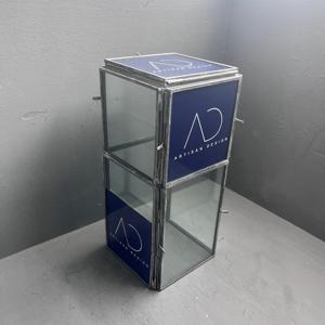 Cadre photo 9 en 1, design cube de table, cadre photo familial décoratif, métal, fer et verre avec finition grise - Product Image 1