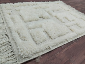 Handmade Cotton Textured Persian Rug | Ivory 3D Abstract Low Pile | PET Friendly Non-Slip Washable Extra <b>Thick</b> Living Area Rug - Product Image 3