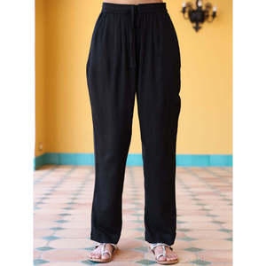 Breathable Wrinkled Wide-Leg Slub <b>Trousers</b> for Ladies <b>Elastic</b> <b>Waist</b> Mid-Rise Casual Pants - Product Image 2