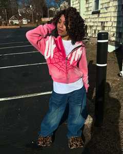 Sudadera con capucha de araña con cremallera para mujer de alta calidad, sudaderas con capucha de gran tamaño Unisex personalizadas con estampado de hojaldre lavado con ácido Vintage para hombre - Product Image 1