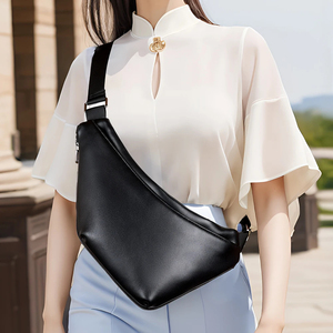Sac de poitrine minimaliste en cuir véritable, sac à bandoulière, fermeture à glissière, imperméable, usage quotidien, toutes saisons, pour homme - Product Image 6