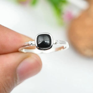 Belle fantastique bague de fiançailles en Onyx noir Cz en argent sterling 925 bijoux minimalistes fins mariage anniversaire cadeau anneaux elle - Product Image 2