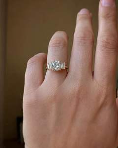 2.00 CTW <b>Cushion</b> Cut Lab Grown Diamond <b>Wedding</b> <b>Ring</b> for Women Three Stone Engagement <b>Ring</b> with Yellow Gold Fine Jewelry - Product Image 5