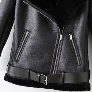 Chaqueta de Invierno para Mujer, de Cuero Sintético Suave, con Cierre, Cuello Camisero, Estilo Motociclista, con Cinturón, Servicio OEM - Product Image 6