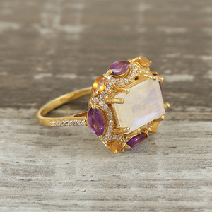 แหวนเงินสเตอร์ลิง925 AAA พลอยอเมทิสต์เพชรสังเคราะห์สีรุ้งประดับอัญมณีวินเทจชุบทองทันสมัยงานแต่งงานตามธรรมชาติ - Product Image 2