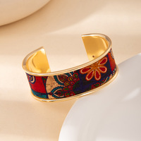 YL Bracelet jonc ouvert en fer électroplaqué, motif floral coloré, haut de gamme, unisexe, style Ins, tendance européenne et américaine, le plus vendu