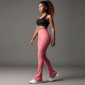 Leggings athlétiques évasés personnalisés pour femmes taille haute Compression Gym Yoga Fitness Wear respirant tricoté tissu Stretch pantalon - Product Image 4