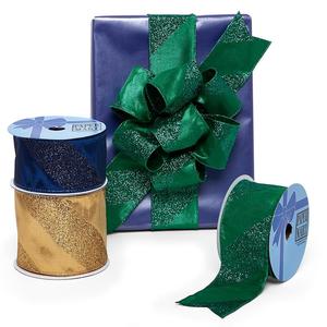 <b>Wired</b> Ribbon with Diagonal Stripes for Christmas Decorations - Product Image 1