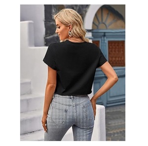 T-shirt décontracté pour femmes du fabricant du Bangladesh couleur unie 100% coton maillot simple col à manches courtes grande taille respirant - Product Image 2