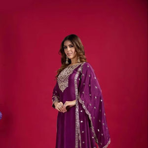 Style Hit Design Party Wear Pure Heavy Chinnon Silk Embroidery <b>Sequence</b> With Real Mirror Khatli Work <b>Top</b> Bottom With Dupatta - Product Image 1