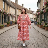 Robe mi-longue pour femmes à motifs floraux d'été, robe en coton imprimé à la main indienne, tenue pour maman, cadeaux pour elle, festival, mariage