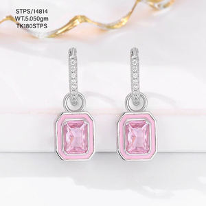 Colourful Enamel <b>Huggie</b> <b>Earring</b> gold plated Pendant <b>Earring</b> For girl 925 <b>Silver</b> Luxury Pink Crystal Jewellery Genuine Cz <b>Earring</b> - Product Image 6