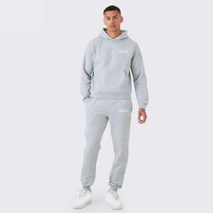 Conjunto Deportivo Informal con Capucha para Hombre, Estilo Holgado, Color Gris, con Logotipo Personalizado Bordado, Chándal Informal con Capucha para Invierno - Product Image 1