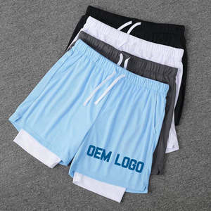 2 1 pantalones cortos de baño para hombre personalizables, transpirables, ecológicos, forro de compresión de poliéster, pantalones cortos de entrenamiento para correr activo - Product Image 1